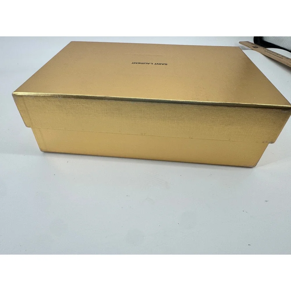 Saint Laurent Shoe Box Unisex Large Gold Metallic Textured Logo Designer Storage